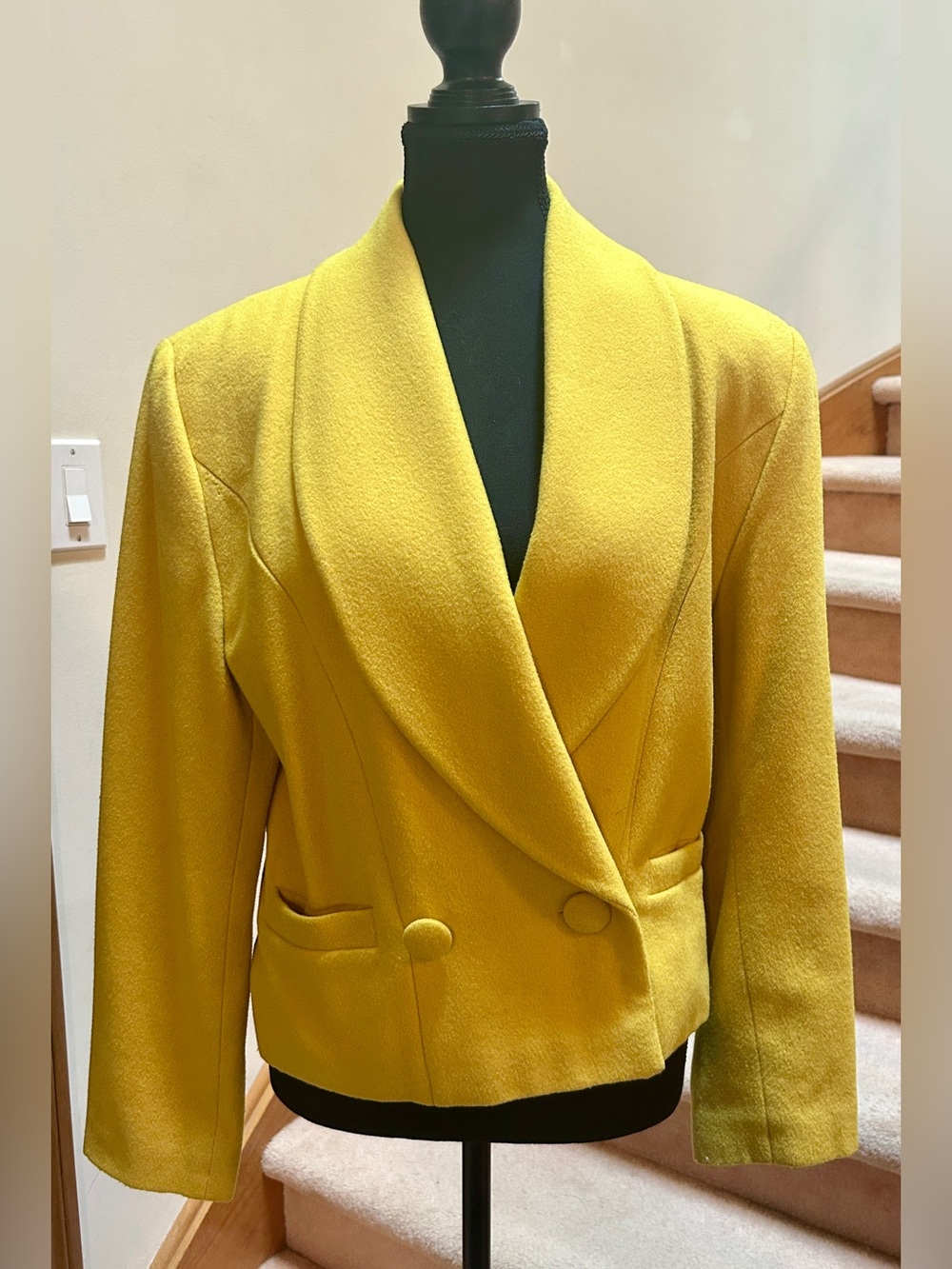 Mexx Mustard Yellow Double-Breasted Cropped Blazer, 1990s Vintage